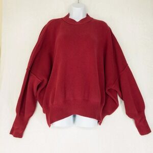 Free People Easy Street Tunic Sweater Womens Small Red Ribbed Oversized Boho